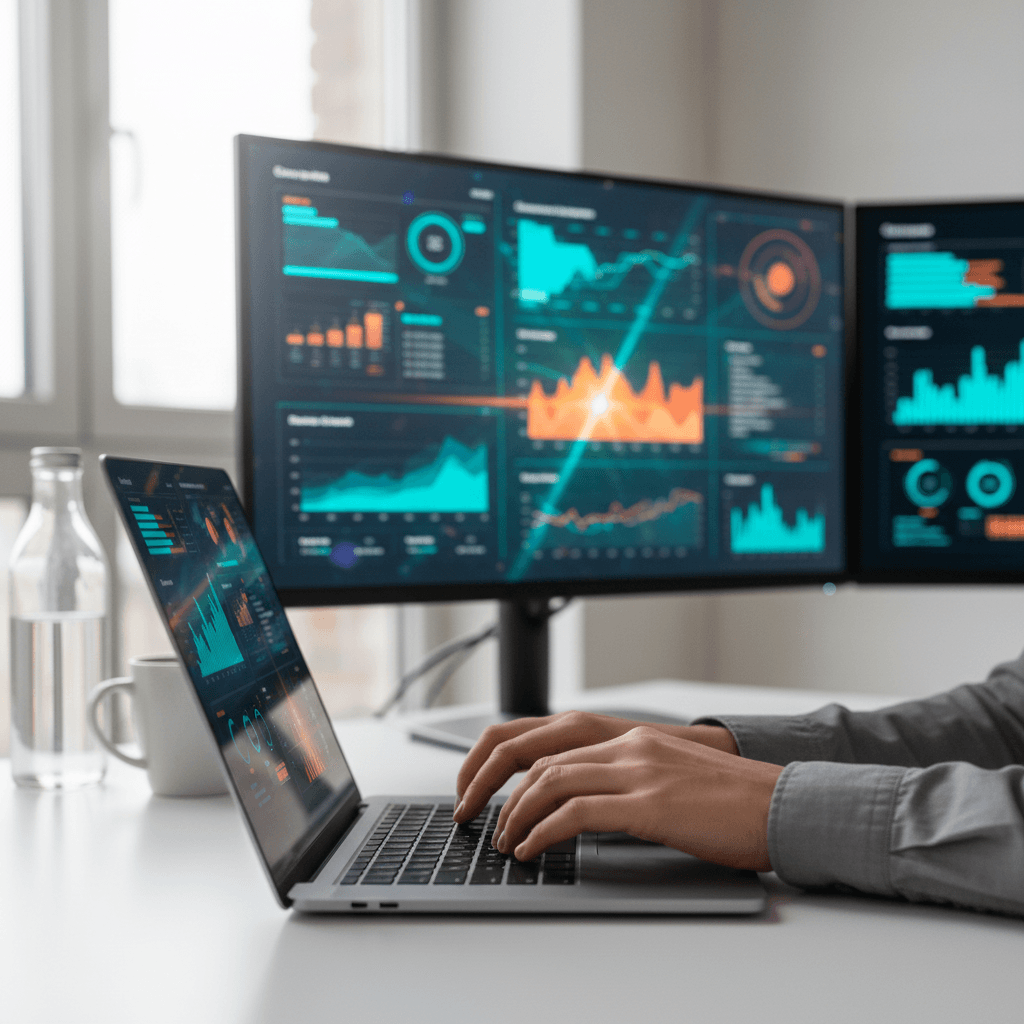 Business consultant analyzing corporate data and strategy